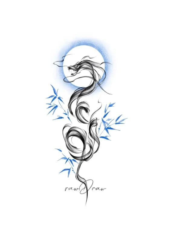 용타투 + 대나무 + 달