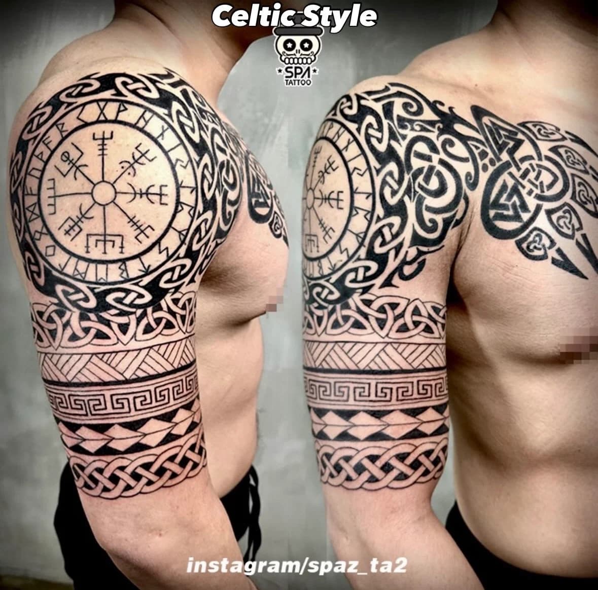 가슴반팔 트라이벌 켈틱 타투