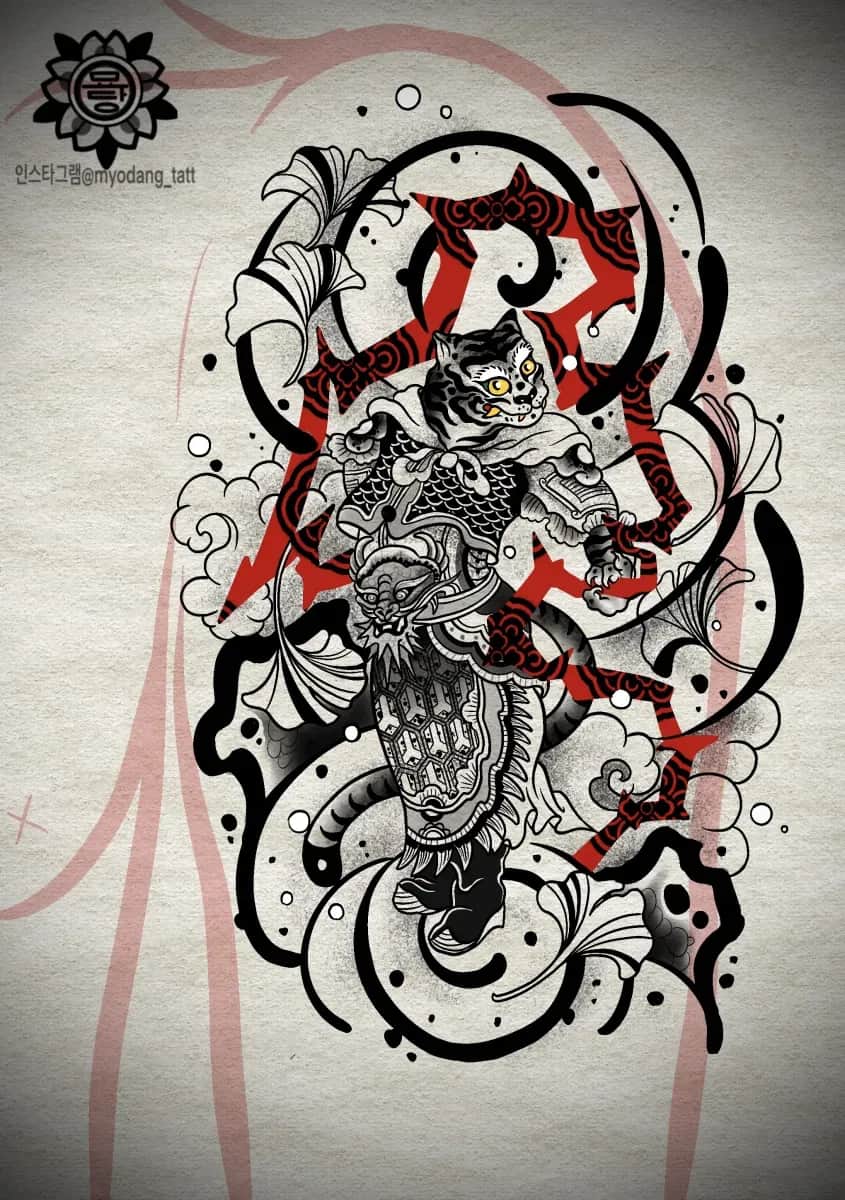 묘당타투 호랑이 신장 수문장