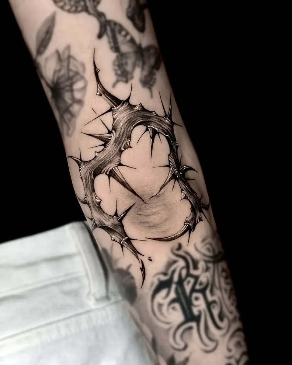 팔꿈치 빈칸채우기 가시 블랙워크 타투 - 1