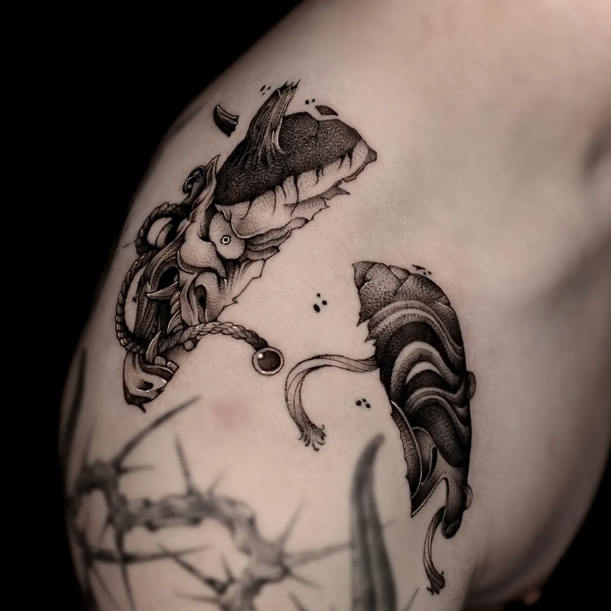 한야 하회탈 가면 블랙워크 타투 - 1