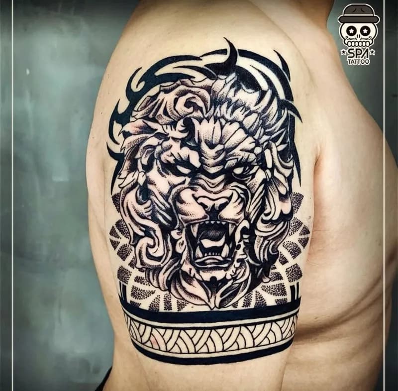 블랙워크 사자 트라이벌 타투 - 1