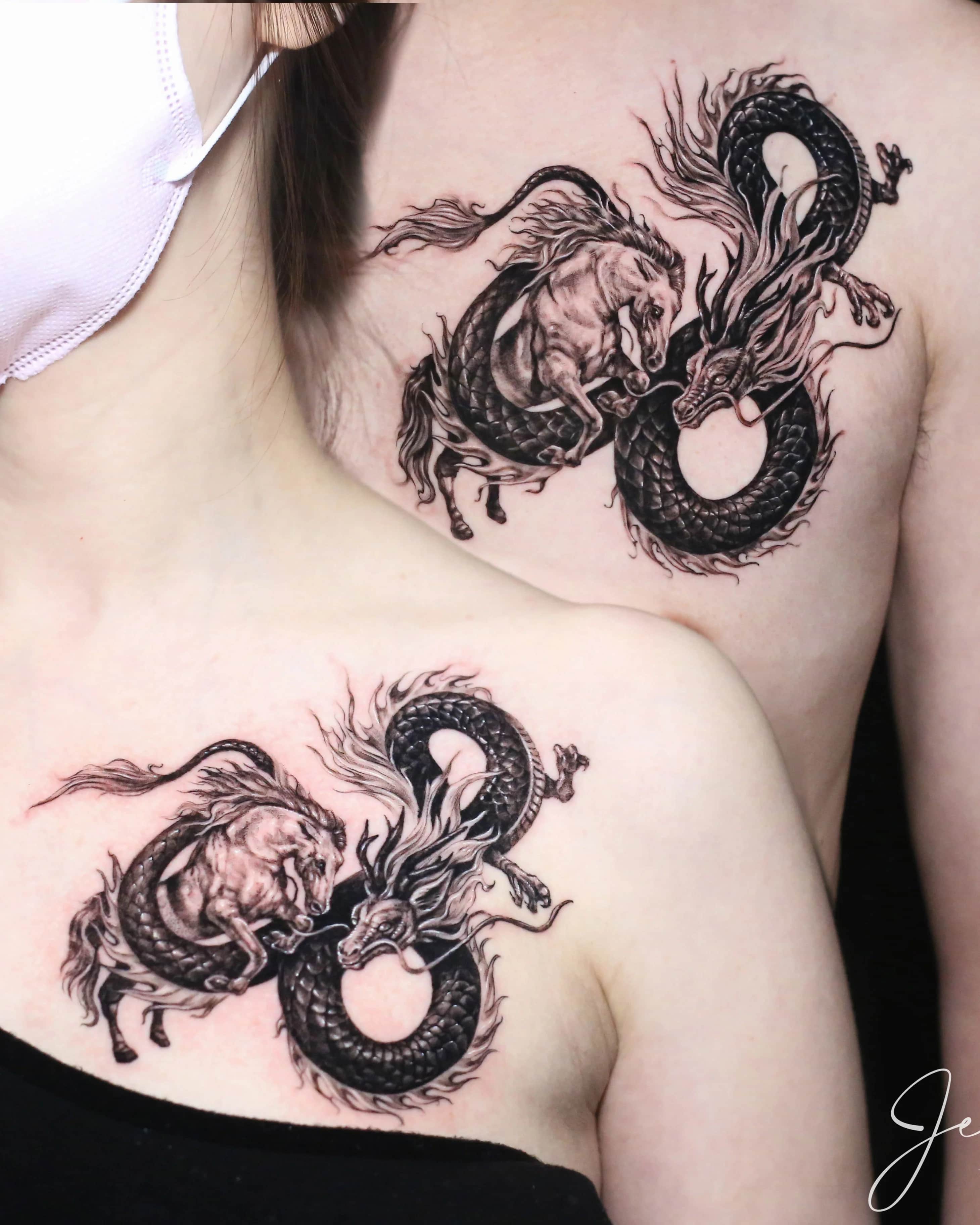 용, 말 띠 커플타투