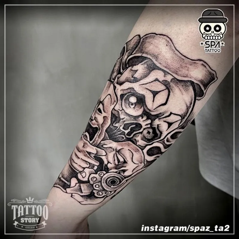 치카노 스타일 해골 타투 - 1