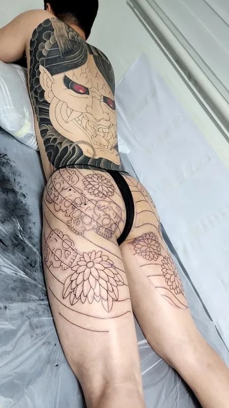 대구이레즈미, 대구타투, 등허벅지연장작업중, 대구커버업타투, 대구등판타투, 한야타투 - 1