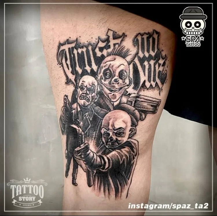 허벅지 치카노 갱스터 타투 - 1