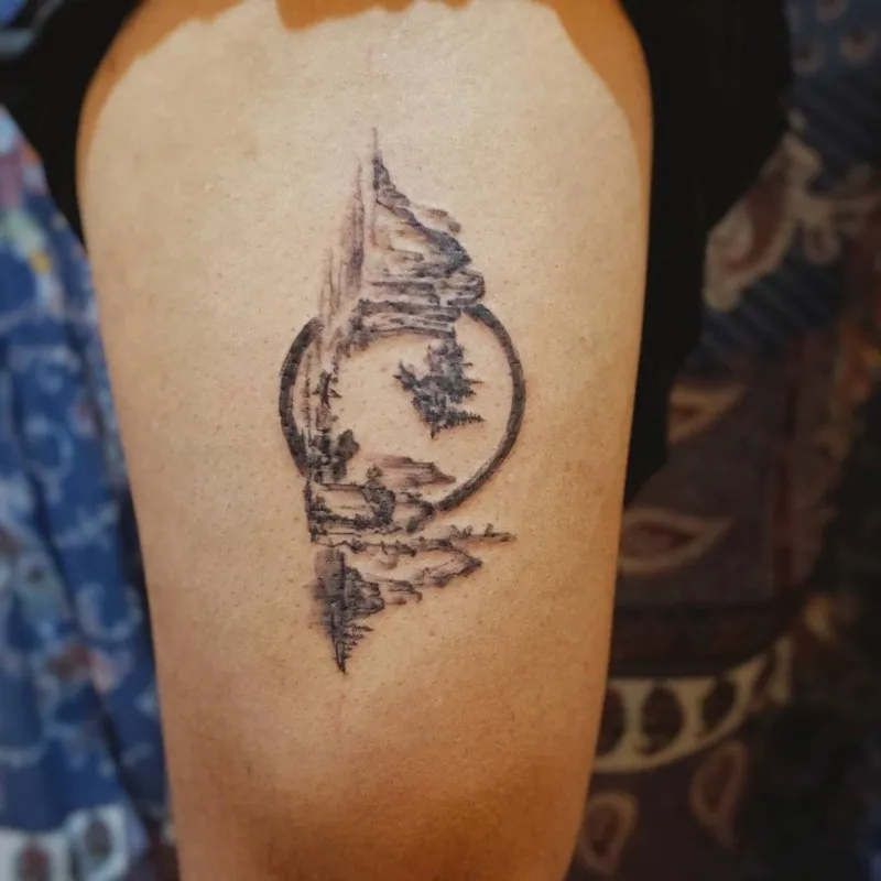 산수화타투 허벅지타투 nimm_tattoo - 1