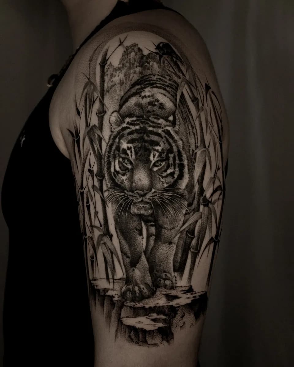 호랑이 한국화 블랙워크 타투 - 1