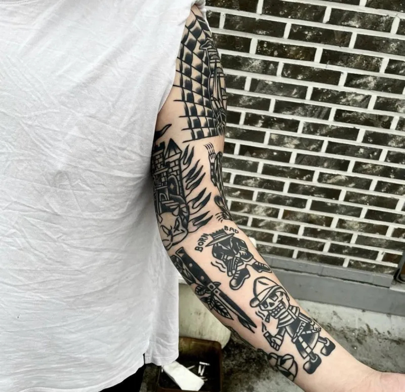 올드스쿨 긴팔타투