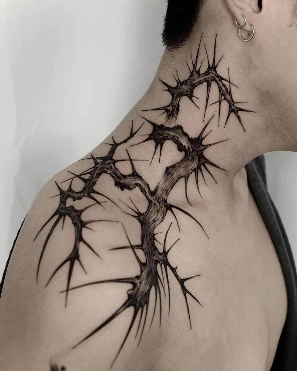 목 가시 타투 블랙워크 - 1
