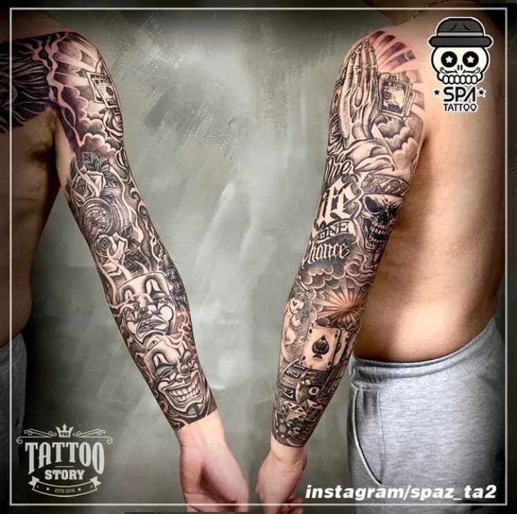 치카노 스타일 긴팔 타투 - 1