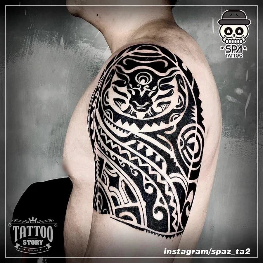 트라이벌 폴리네시안 반팔 타투 - 1