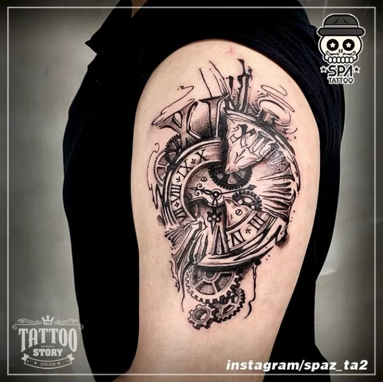 블랙워크 나침반 시계 타투 - 1