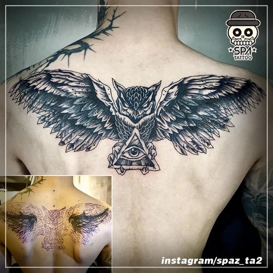 등판 커버업 부엉이 타투 - 1