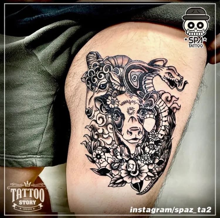 허벅지 가족 동물 12지신 타투 - 1