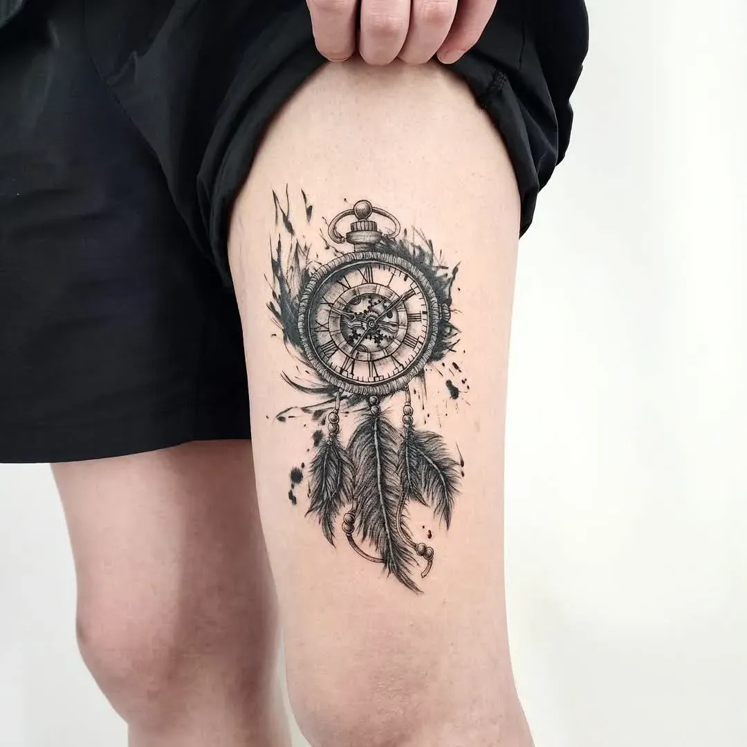 허벅지 시계드림캐쳐 타투 - 1
