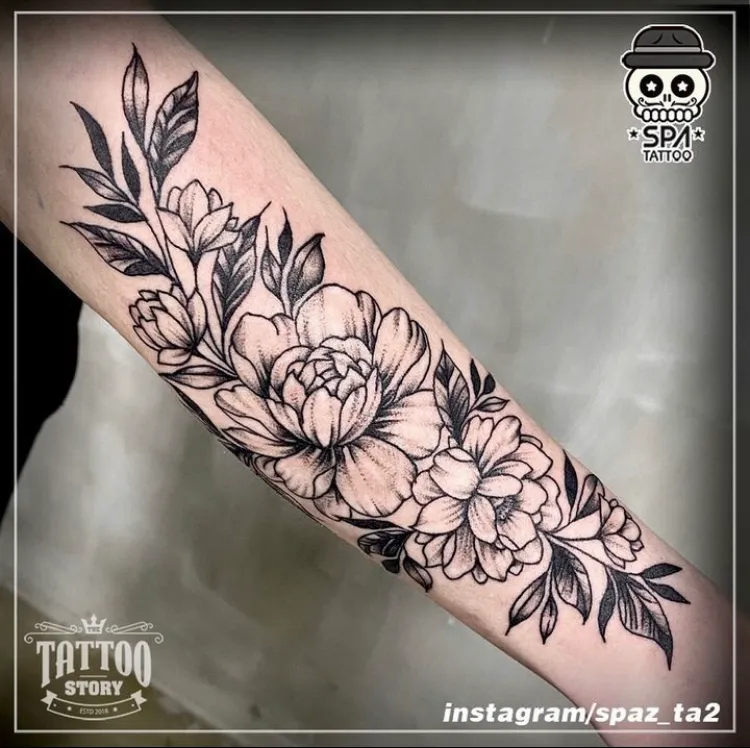 블랙워크 꽃 타투 - 1