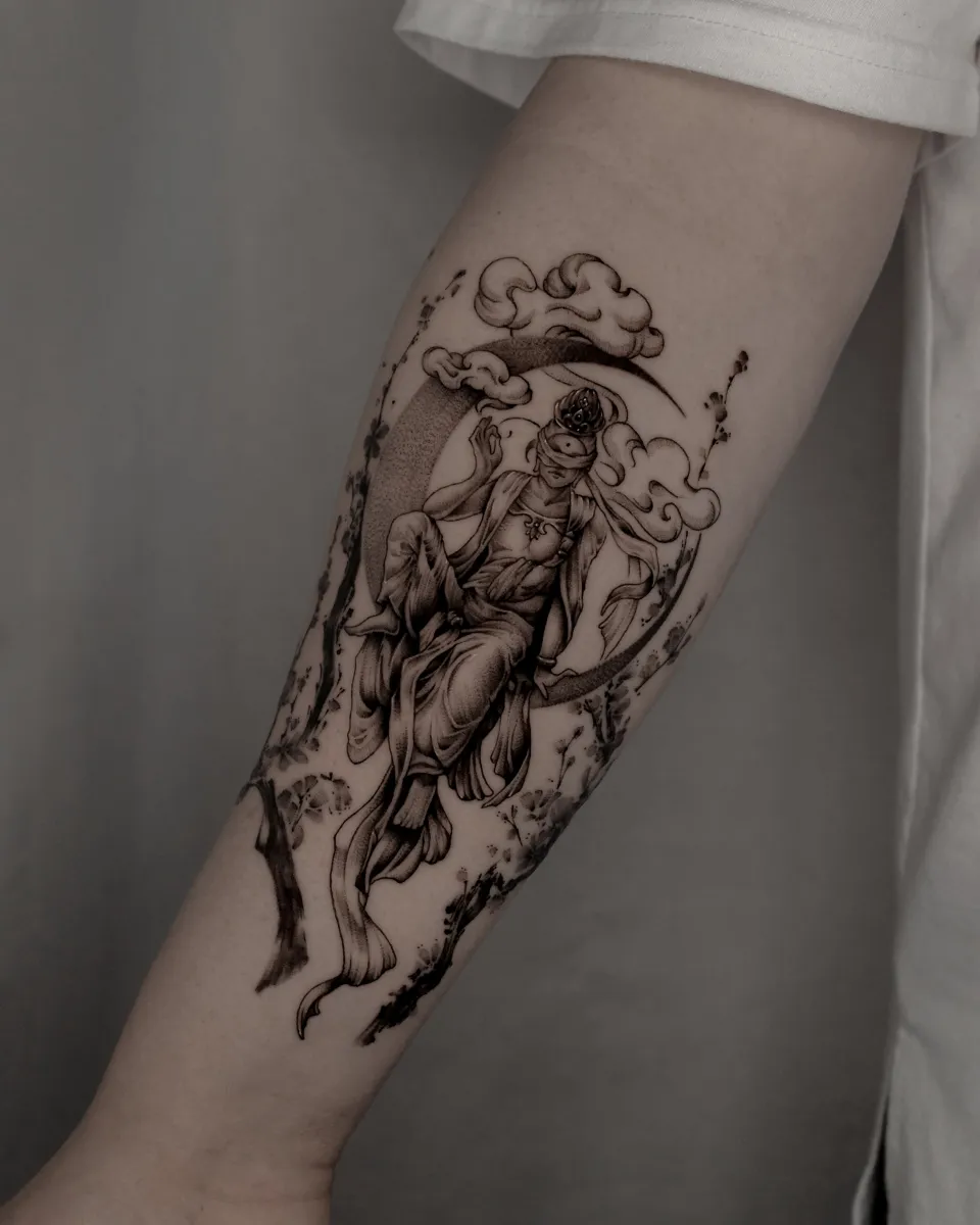 불교타투 매화 블랙워크 종교 타투 - 1