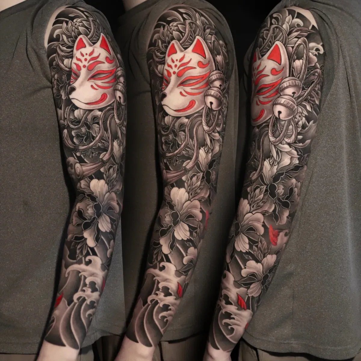 키츠네 목단 긴팔 부분컬러