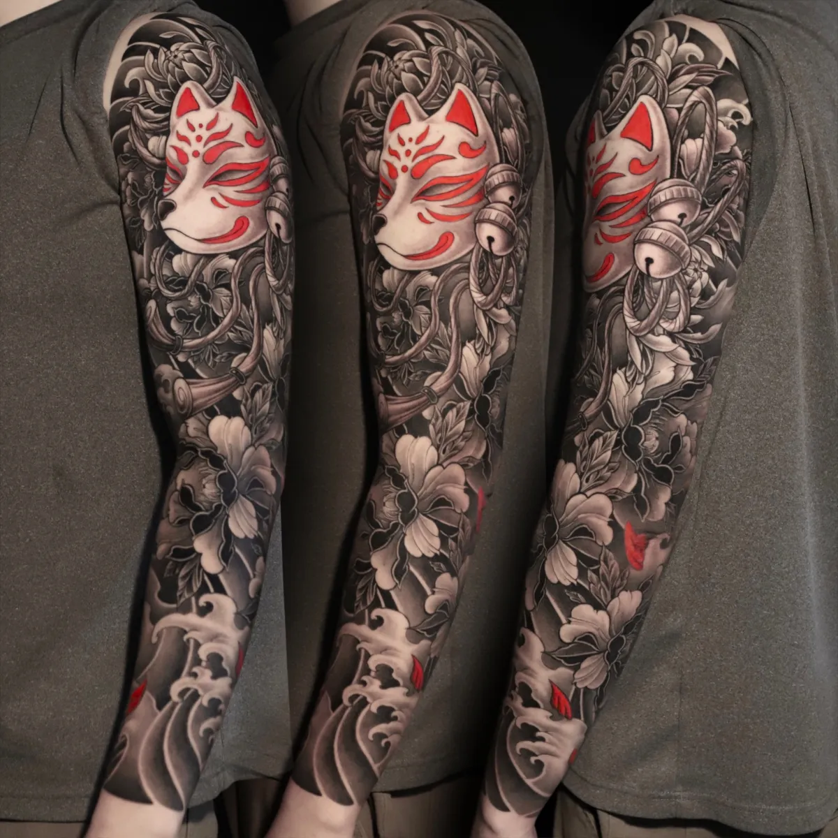 키츠네 목단 긴팔 부분컬러