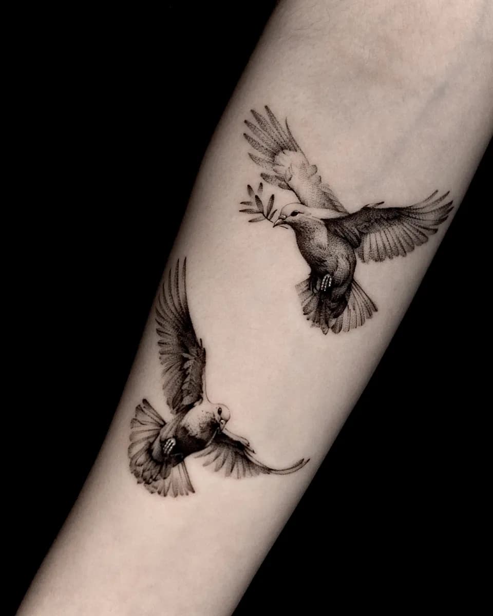 비둘기 새 동물 블랙워크 타투 - 1