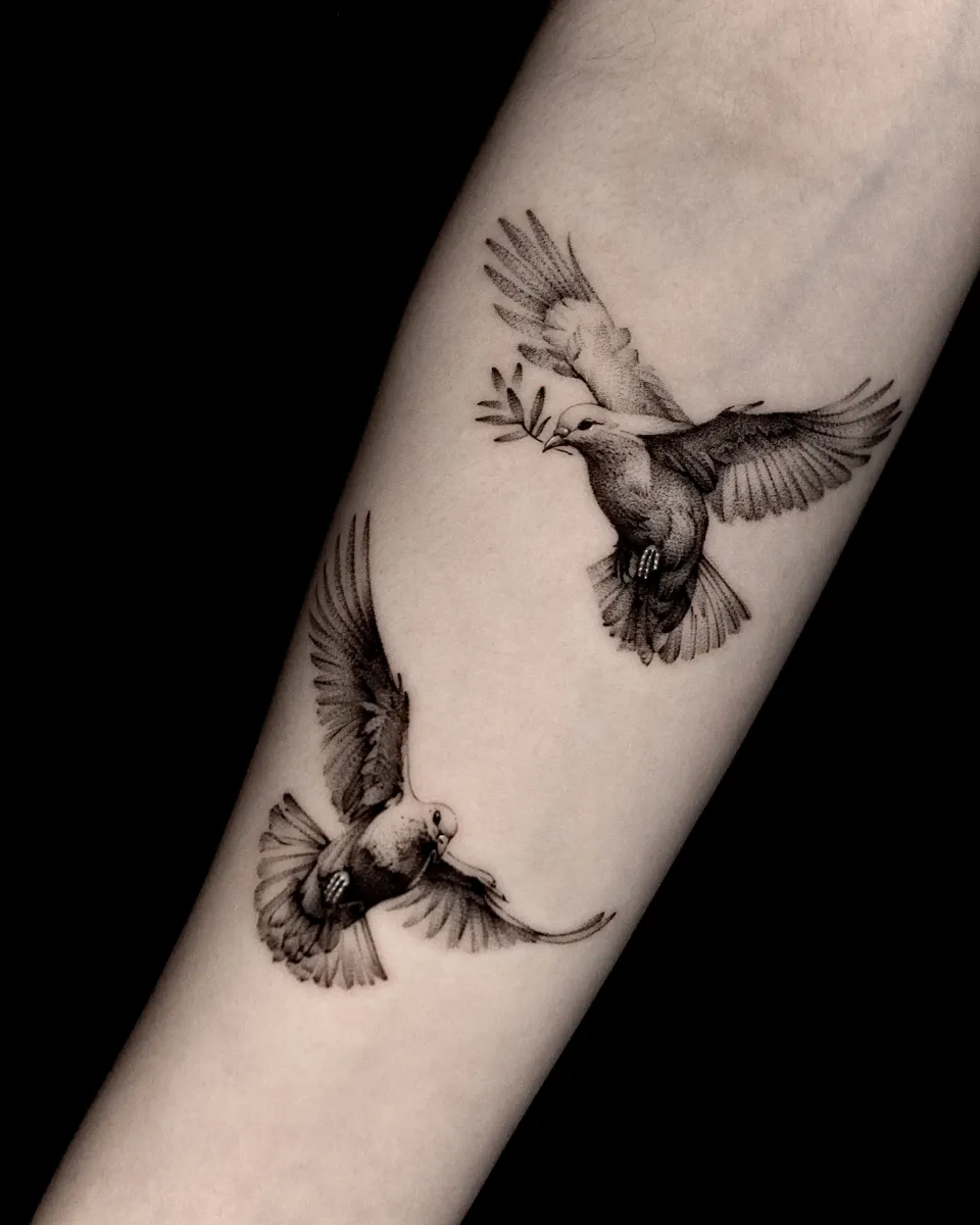 비둘기 새 동물 블랙워크 타투
