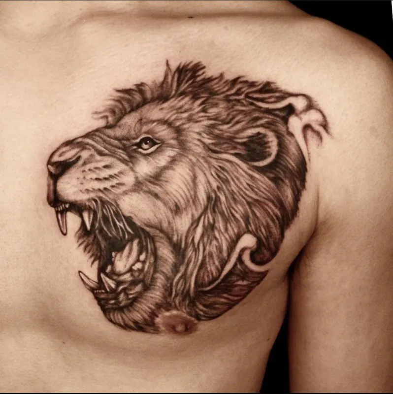 서면타투 사자타투 가슴한판