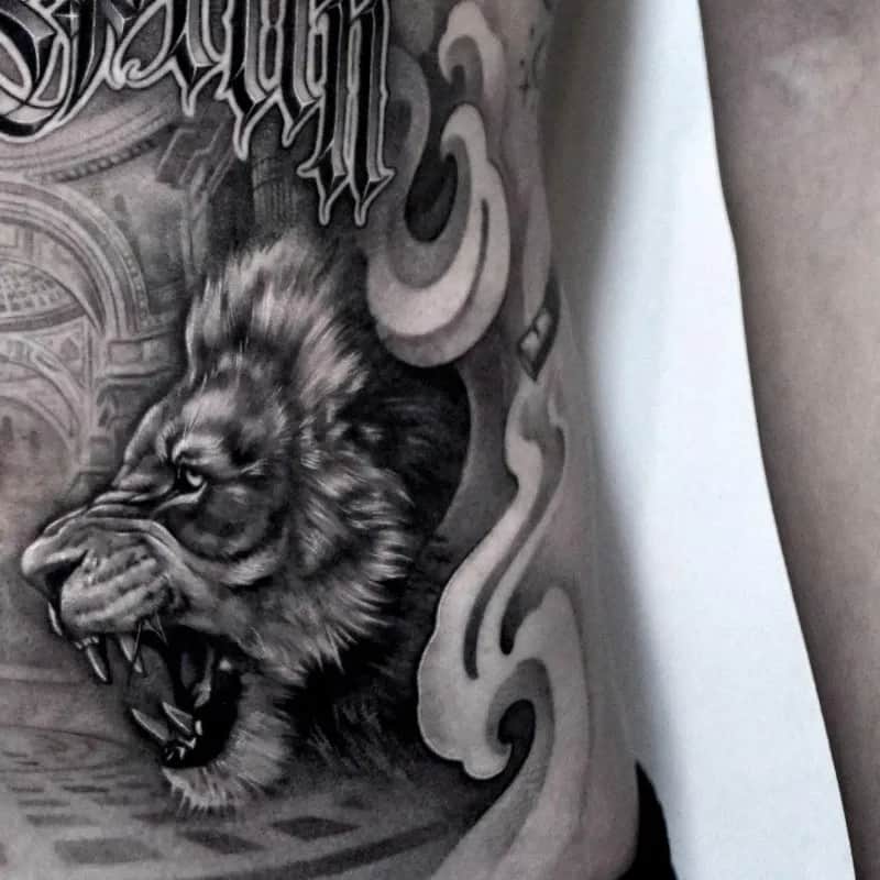 늑대 사자 레터링 배전체타투