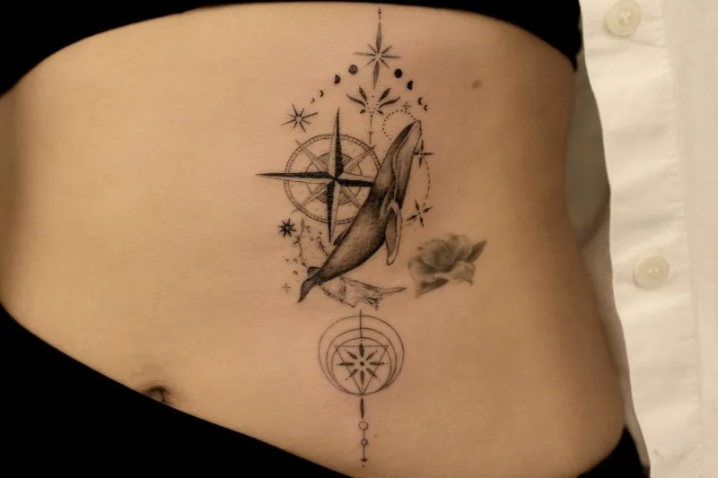 고래타투, 기하학타투, 배타투, 오너먼트타투, 파도타투, 홍대타투, 서울타투, seoultattoo, hongdaetattoo, whaletattoo, linetattoo, Ornamenttattoo
