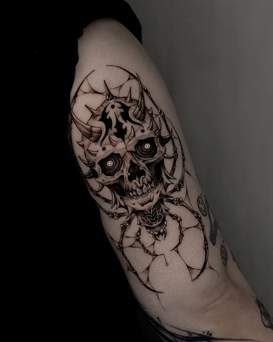 해골 거미 다크 블랙워크 타투 - 1