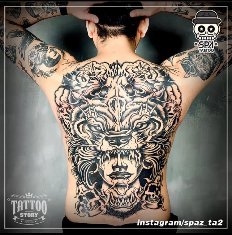 등판 치카노스타일 블랙워크타투 - 1