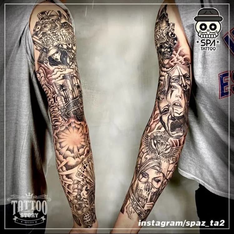 치카노 스타일 긴팔 타투 - 1