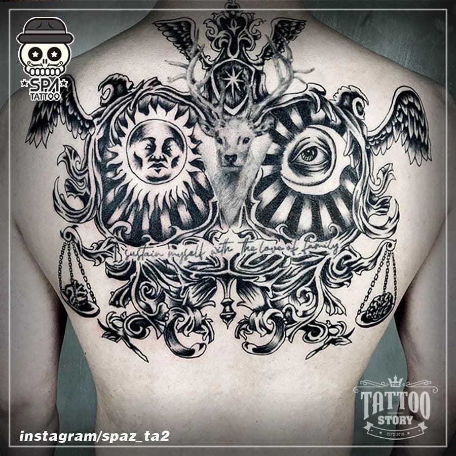 등판 블랙 스쿨 해와 달 타투 - 1