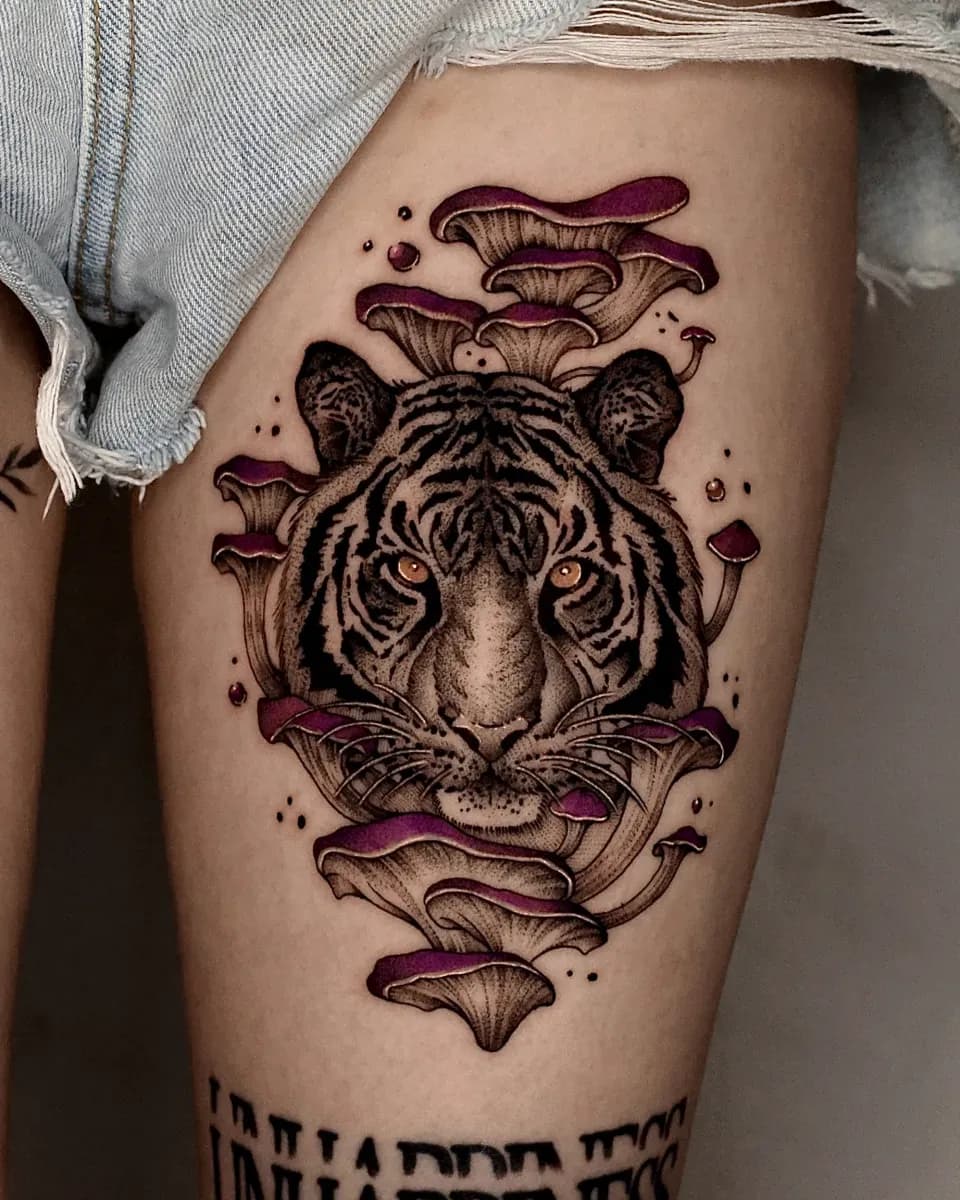 호랑이 버섯 블랙워크 뉴스쿨 허벅지타투 - 1