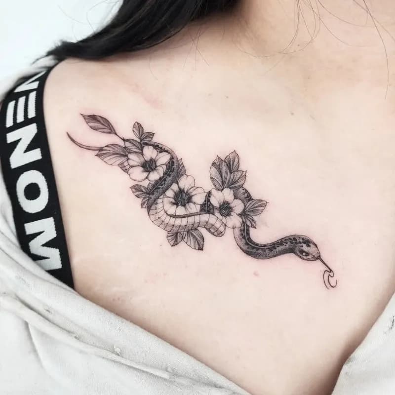 쇄골 뱀벚꽃타투 - 1