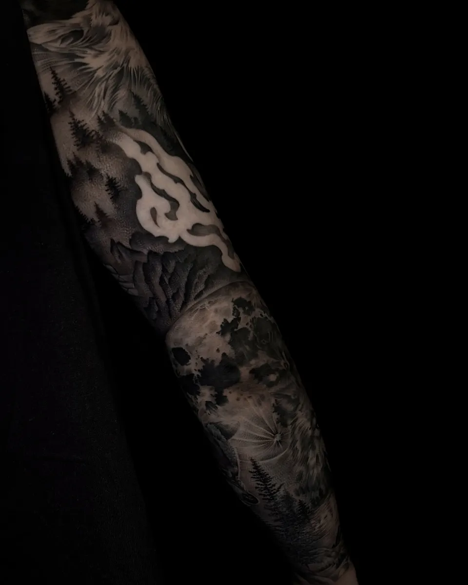 늑대 블랙워크 긴팔 타투 - 1