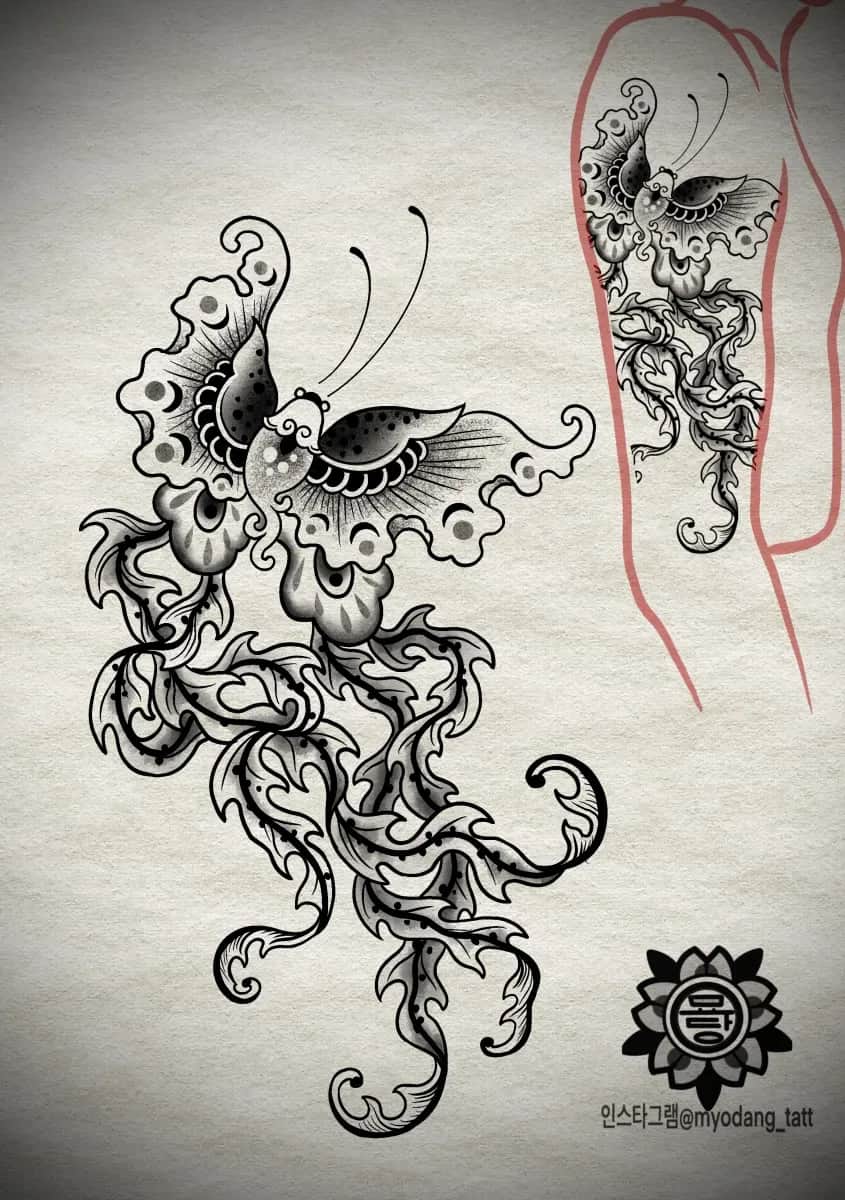 묘당타투 민화 나비