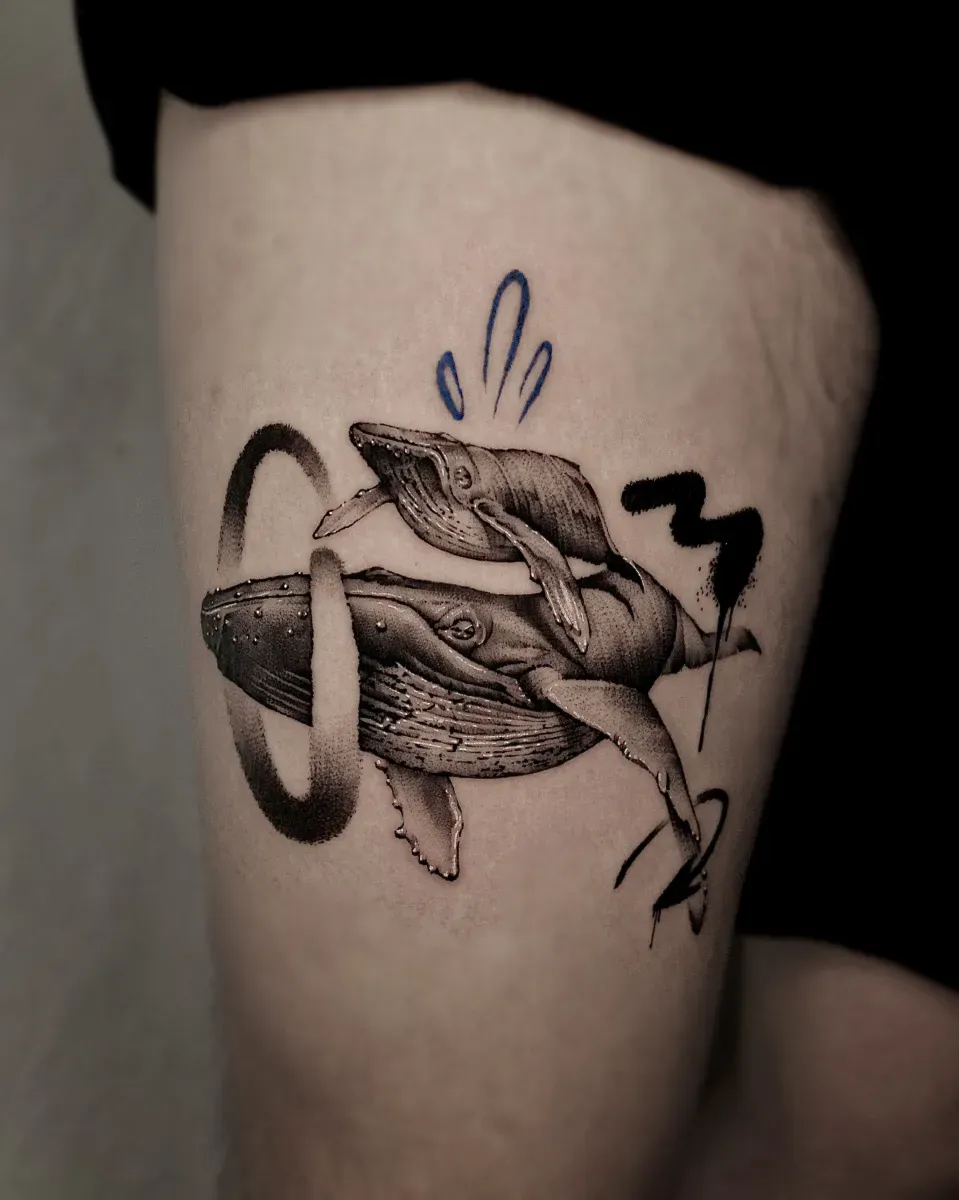 고래 그래피티 블랙워크 타투 - 1