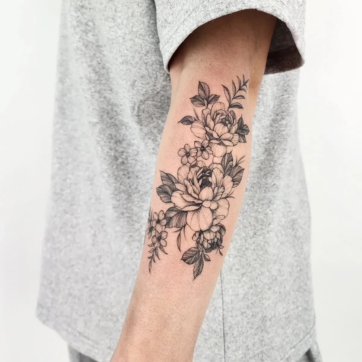 모란 꽃 라인감성 타투 - 1